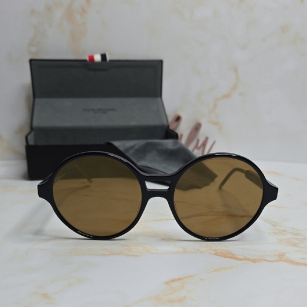 Thome Browne Round Navy Blue Frame Sunglasses with Amber Lenses New